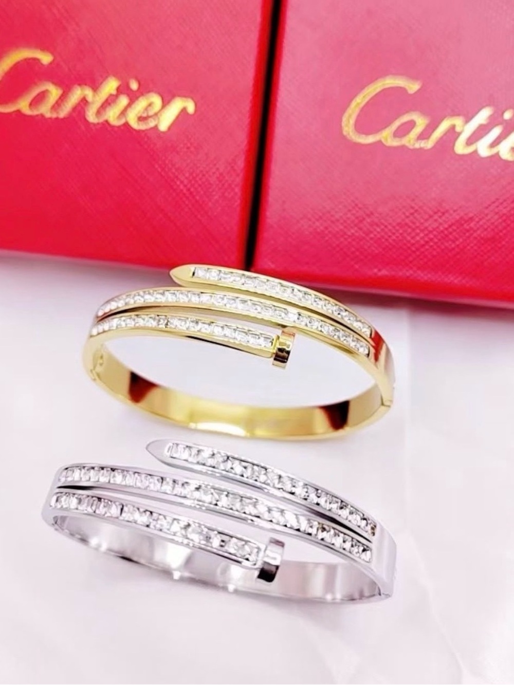 Designer inspired Gold Nail Bangle with Pavé Crystals